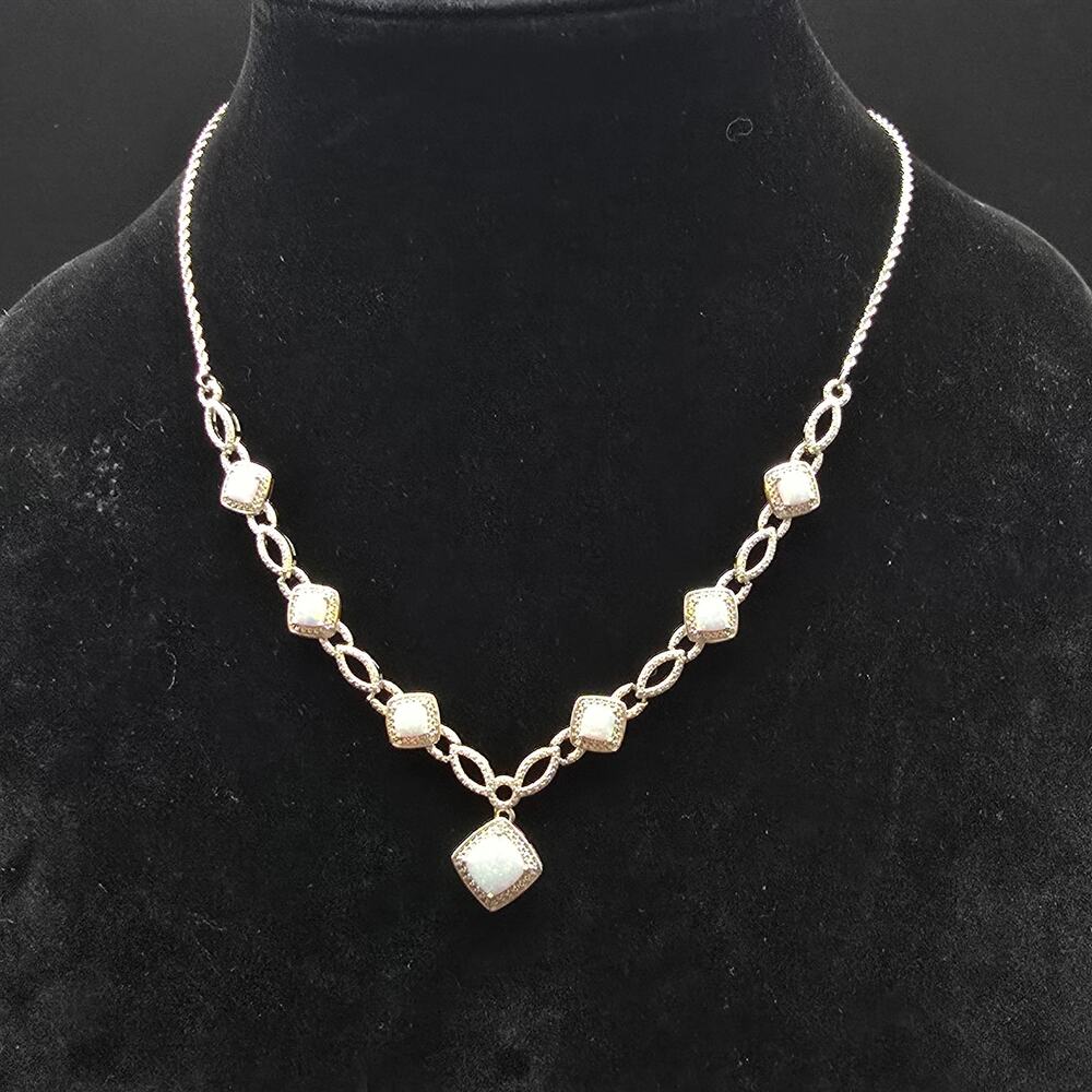 BBJ Lab Created Opal Necklace Rhodium Plated Sterling Silver JTV